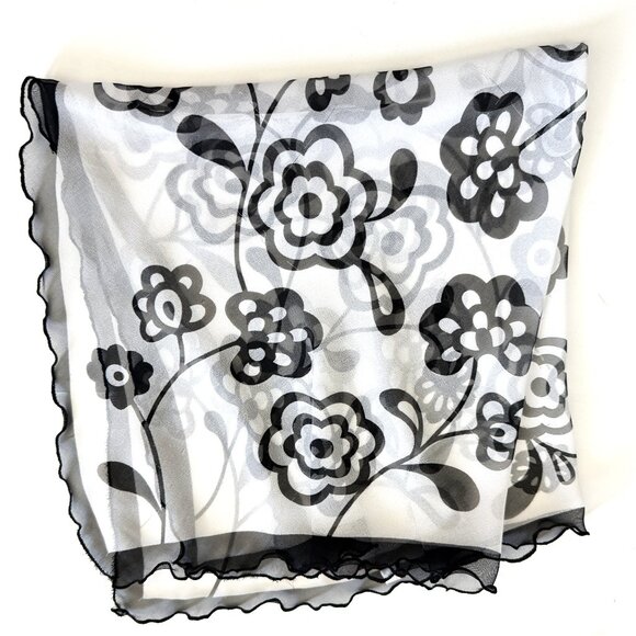 Lot of 2 Women's Scarves Silk/ Polyester White/Black Flower 27"  Polka Dot 19" - Picture 8 of 9